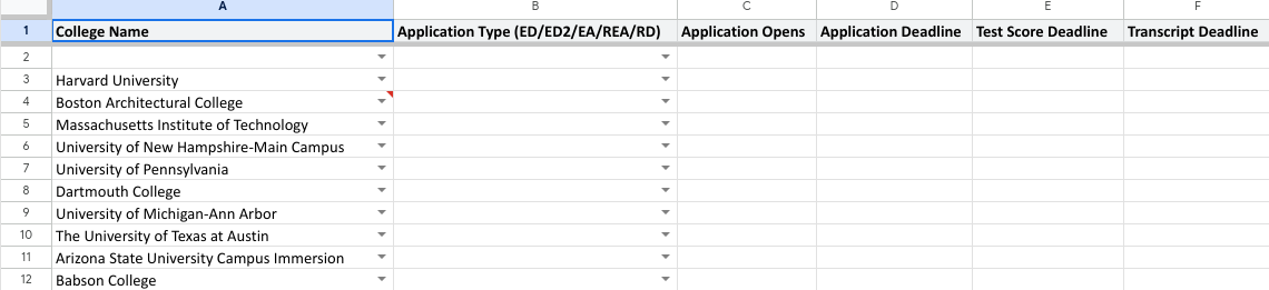 Application timeline